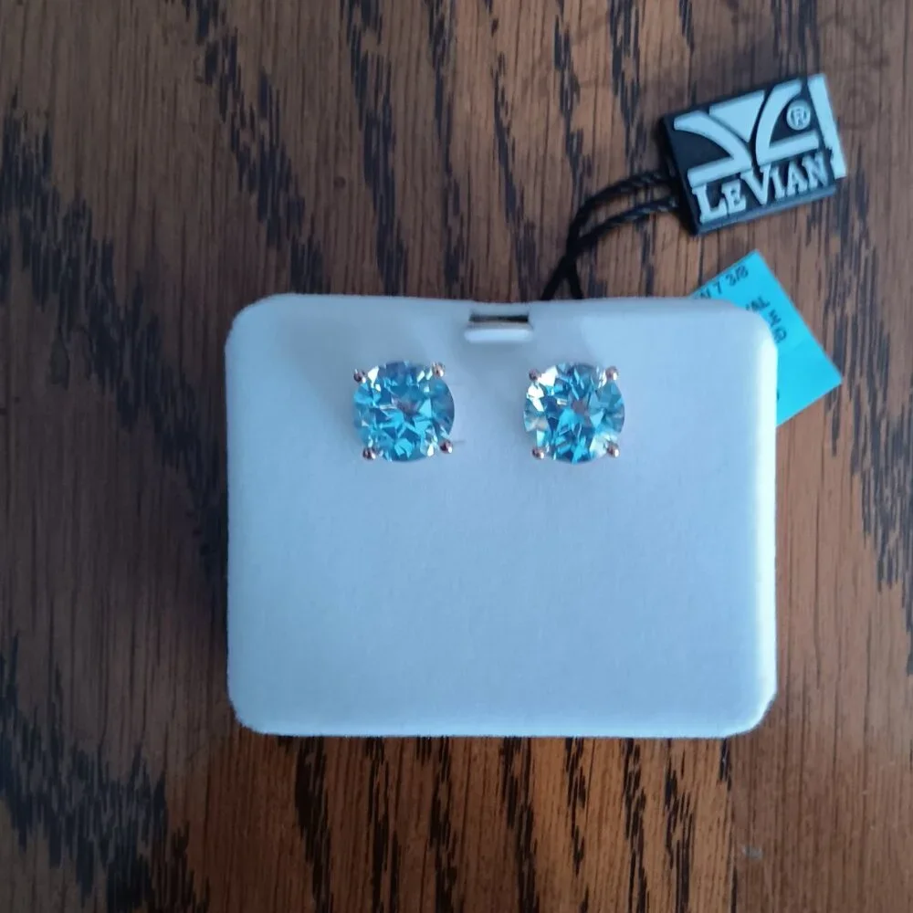 New Levian 7.38 ct. tw. Ocean Blue Topaz™ in 14K Strawberry Gold Plated earrings - Picture 4 of 6